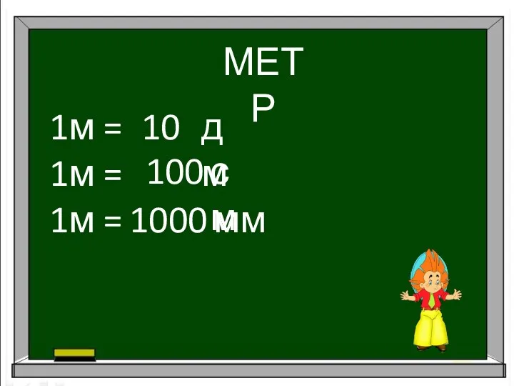 МЕТР 1м = 1м = 1м = 10 100 1000 дм см мм