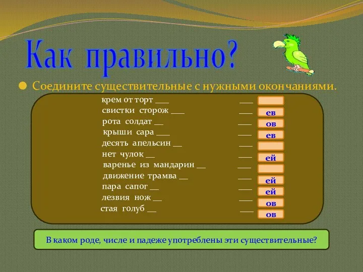 Соедините существительные с нужными окончаниями. Как правильно? крем от торт