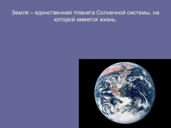 Земля – единственная планета Cолнечной системы, на которой имеется жизнь.