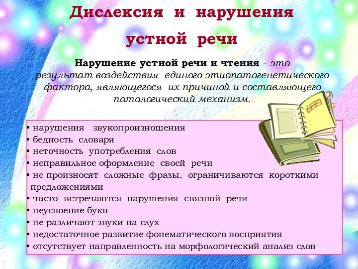 Дислексия и нарушения устной речи нарушения звукопроизношения бедность словаря неточность