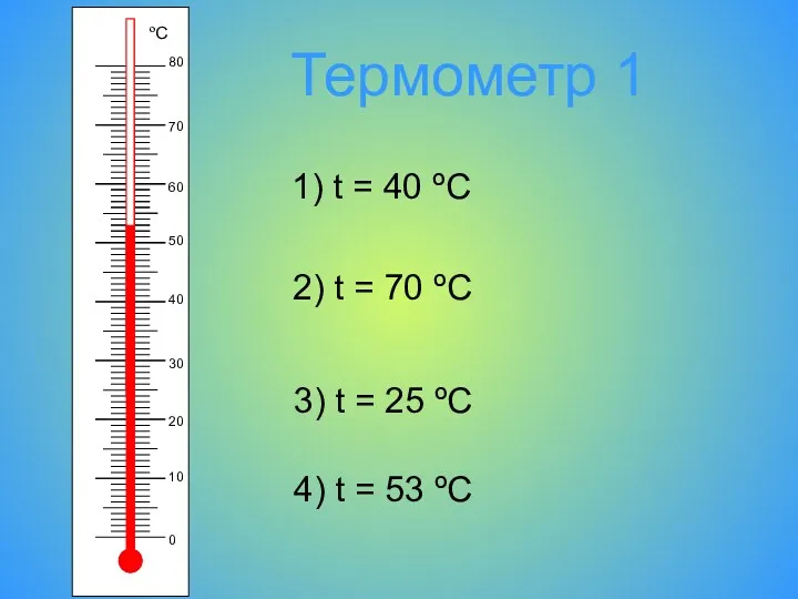 Термометр 1 1) t = 40 ºC 2) t =