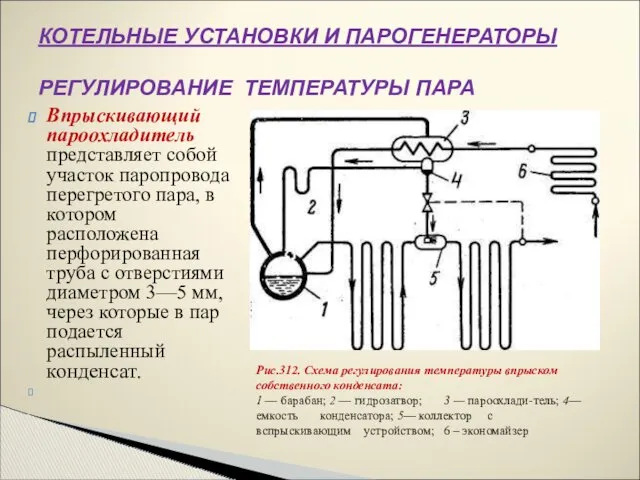 Впрыскивающий пароохладитель представляет собой участок паропровода перегретого пара, в котором расположена перфорированная труба