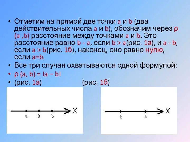 Отметим на прямой две точки a и b (два действительных