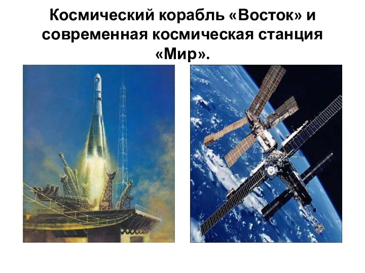 Космический корабль «Восток» и современная космическая станция «Мир».