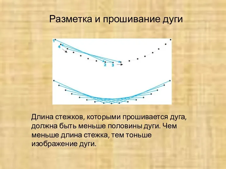 Разметка и прошивание дуги Длина стежков, которыми прошивается дуга, должна