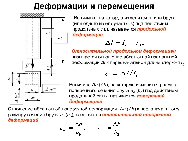 Деформации и перемещения Величина Δа (Δb), на которую изменится размер