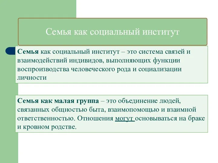 Семья как социальный институт Семья как социальный институт – это