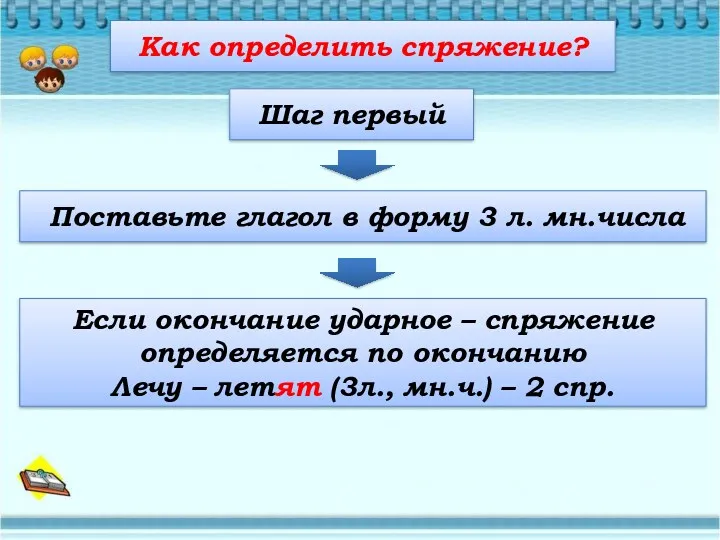 Как определить спряжение? Поставьте глагол в форму 3 л. мн.числа