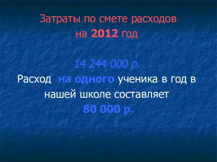 Затраты по смете расходов на 2012 год 14 244 000 р. Расход на