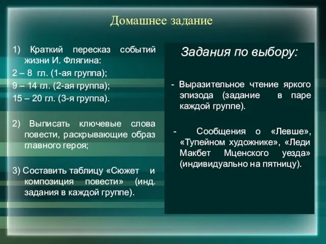 Домашнее задание 1) Краткий пересказ событий жизни И. Флягина: 2