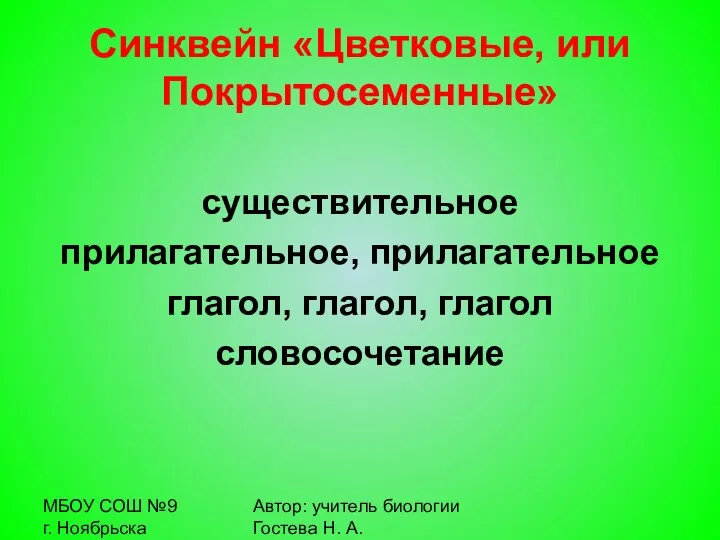 МБОУ СОШ №9 г. Ноябрьска Автор: учитель биологии Гостева Н.