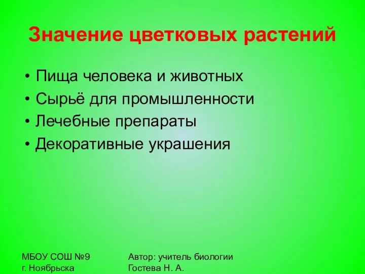 МБОУ СОШ №9 г. Ноябрьска Автор: учитель биологии Гостева Н.