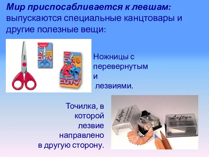 Мир приспосабливается к левшам: выпускаются специальные канцтовары и другие полезные