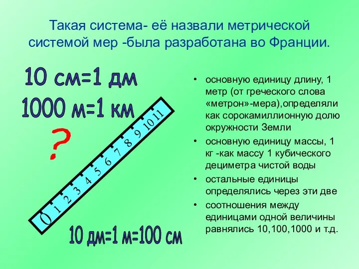 Такая система- её назвали метрической системой мер -была разработана во