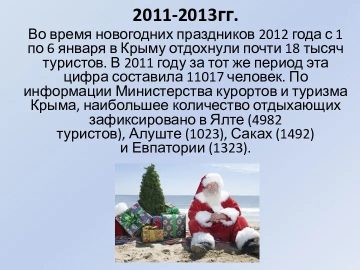 2011-2013гг. Во время новогодних праздников 2012 года с 1 по