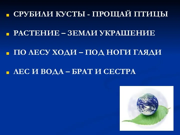 СРУБИЛИ КУСТЫ - ПРОЩАЙ ПТИЦЫ РАСТЕНИЕ – ЗЕМЛИ УКРАШЕНИЕ ПО