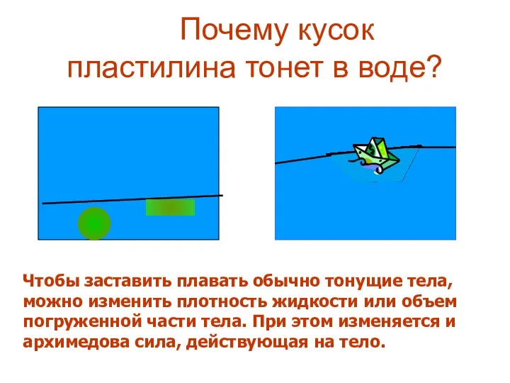 Почему кусок пластилина тонет в воде? Чтобы заставить плавать обычно