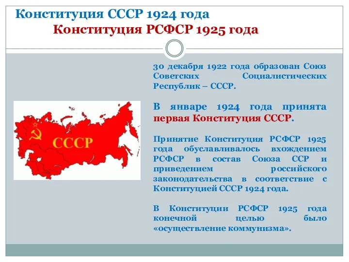Конституция СССР 1924 года Конституция РСФСР 1925 года 30 декабря