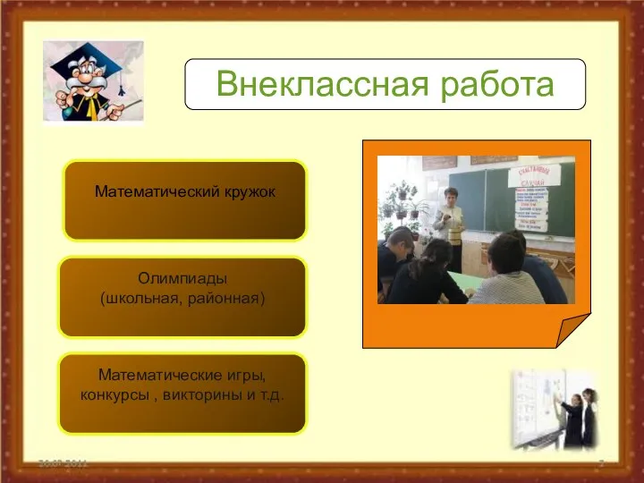 Олимпиады (школьная, районная) Математический кружок Математические игры, конкурсы , викторины и т.д. Внеклассная работа