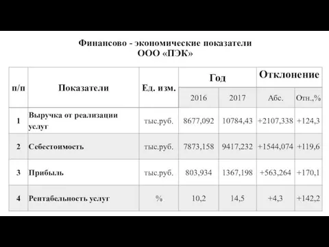 Финансово - экономические показатели ООО «ПЭК»