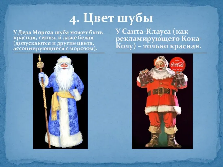 У Деда Мороза шуба может быть красная, синяя, и даже белая (допускаются и