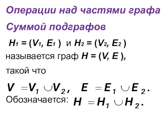 Операции над частями графа Суммой подграфов Н1 = (V1, E1