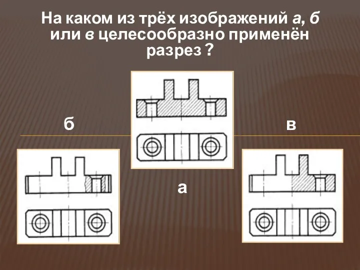 На каком из трёх изображений а, б или в целесообразно применён разрез ? б а в