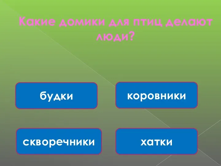 Какие домики для птиц делают люди? скворечники хатки коровники будки