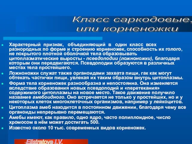 Характерный признак, объединяющий в один класс всех разнородных по форме и строению корненожек,