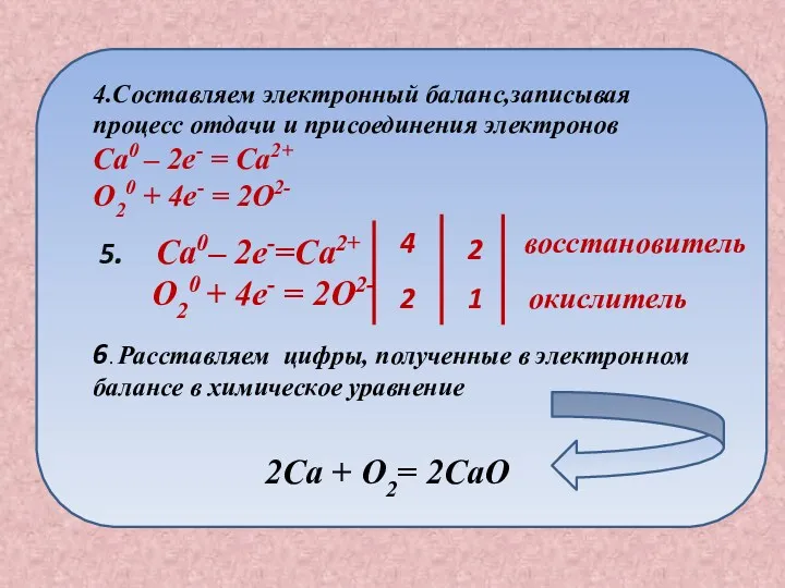 5. Ca0– 2e-=Ca2+ O20 + 4e- = 2O2- 4 2