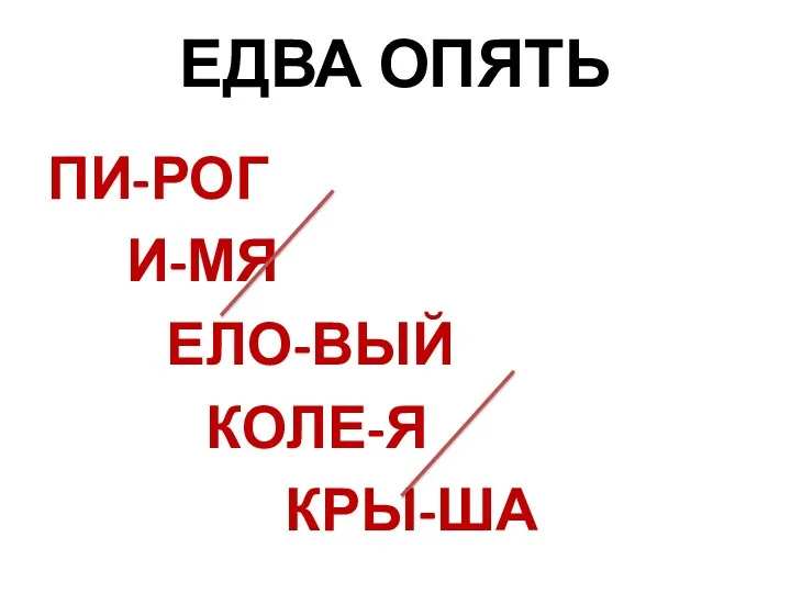 ЕДВА ОПЯТЬ ПИ-РОГ И-МЯ ЕЛО-ВЫЙ КОЛЕ-Я КРЫ-ША