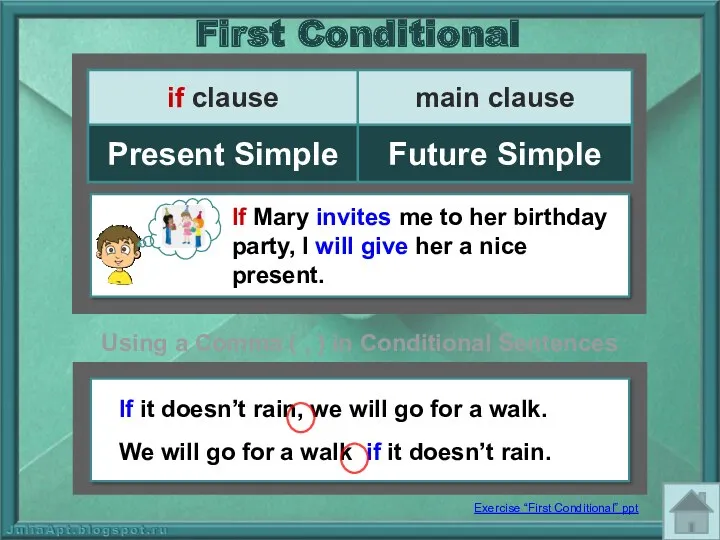 If Mary invites me to her birthday party, I will