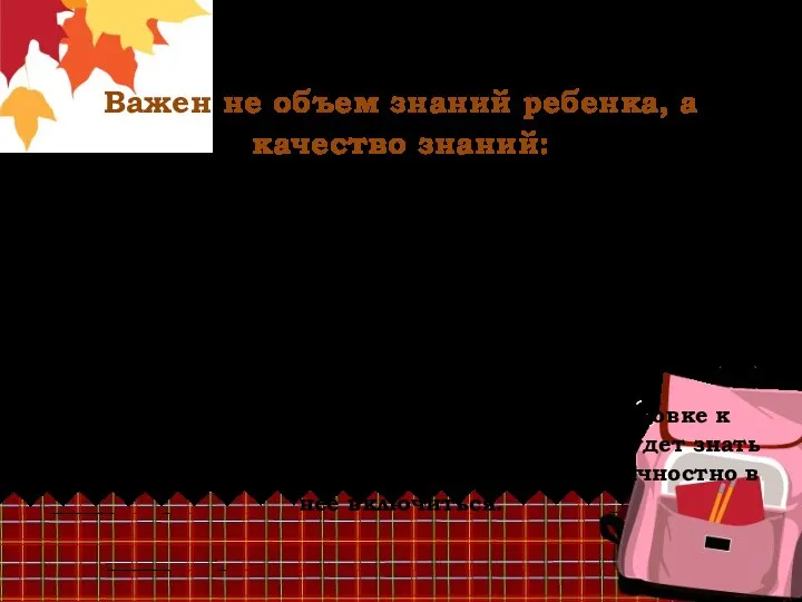 Важен не объем знаний ребенка, а качество знаний: Важно учить