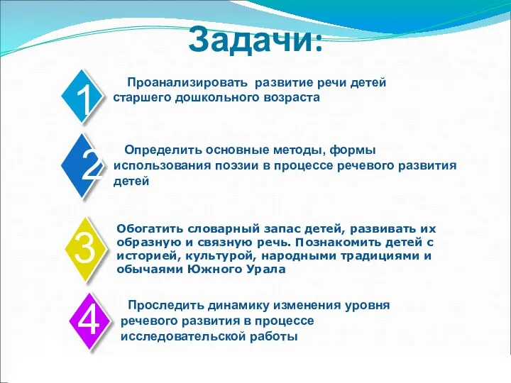 Задачи: Проанализировать развитие речи детей старшего дошкольного возраста 1