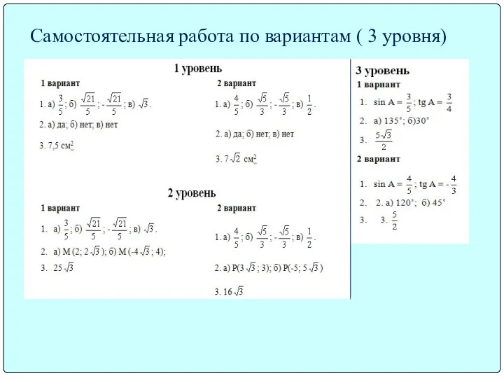 Самостоятельная работа по вариантам ( 3 уровня)