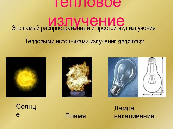 Тепловое излучение Это самый распространенный и простой вид излучения Тепловыми