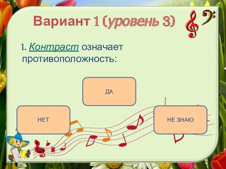 Вариант 1 (уровень 3) 1. Контраст означает противоположность: ДА НЕТ НЕ ЗНАЮ