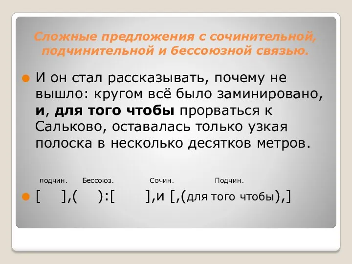 Сложные предложения с сочинительной, подчинительной и бессоюзной связью. И он