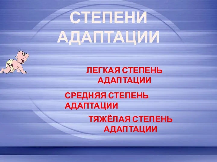 ЛЕГКАЯ СТЕПЕНЬ АДАПТАЦИИ СРЕДНЯЯ СТЕПЕНЬ АДАПТАЦИИ ТЯЖЁЛАЯ СТЕПЕНЬ АДАПТАЦИИ СТЕПЕНИ АДАПТАЦИИ