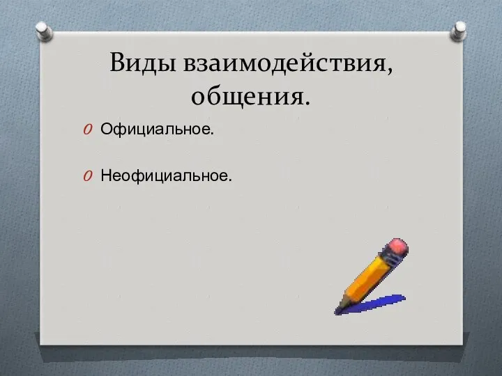 Виды взаимодействия, общения. Официальное. Неофициальное.