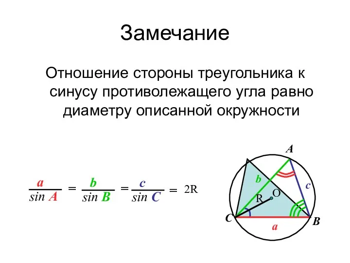 С b a c A B Замечание Отношение стороны треугольника