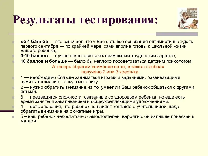 Результаты тестирования: до 4 баллов — это означает, что у