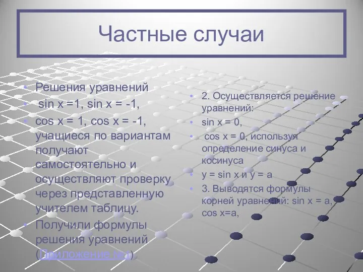 Частные случаи Решения уравнений sin х =1, sin х = -1, cos х