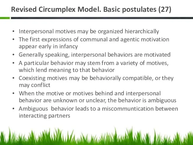 Revised Circumplex Model. Basic postulates (27) Interpersonal motives may be
