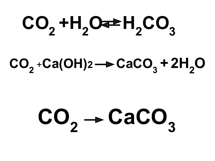 CO2 +H2O H2CO3 CO2 +Ca(OH)2 CaCO3 + 2H2O CO2 CaCO3