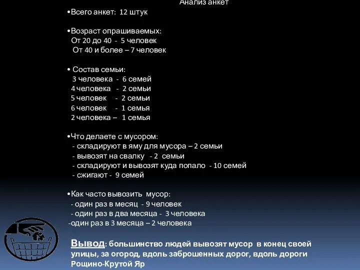 Анализ анкет Всего анкет: 12 штук Возраст опрашиваемых: От 20