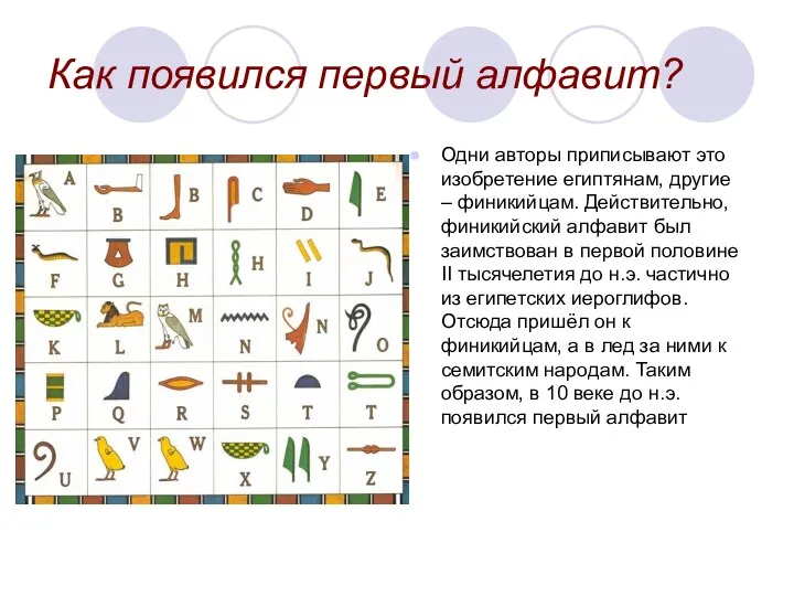 Как появился первый алфавит? Одни авторы приписывают это изобретение египтянам,