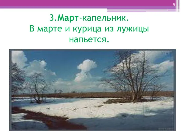 3.Март-капельник. В марте и курица из лужицы напьется.