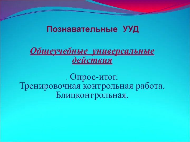 Познавательные УУД Общеучебные универсальные действия . Опрос-итог. Тренировочная контрольная работа. Блицконтрольная.