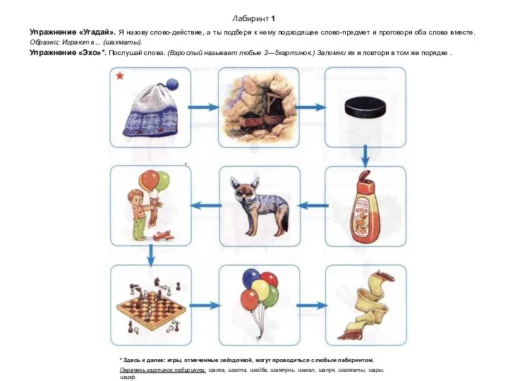 Лабиринт 1 Упражнение «Угадай». Я назову слово-действие, а ты подбери